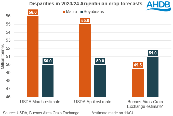 Chart showing Argetinian crop estimates 2023/24